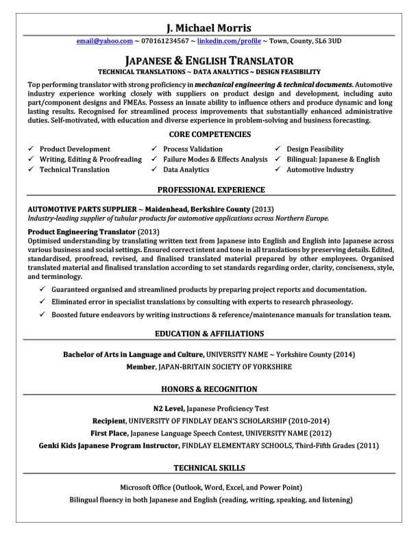 translator cv writing example success story topcv